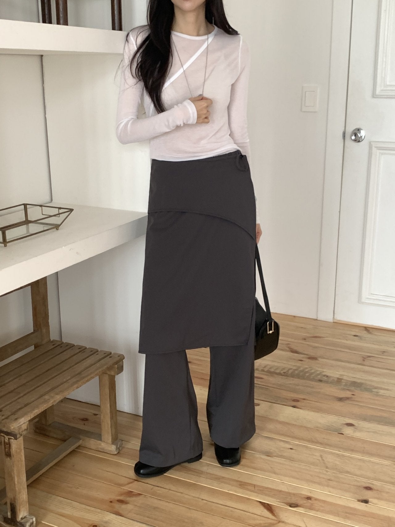 Lowell Skirt-Overlay Wide Leg Trousers — Layered Look