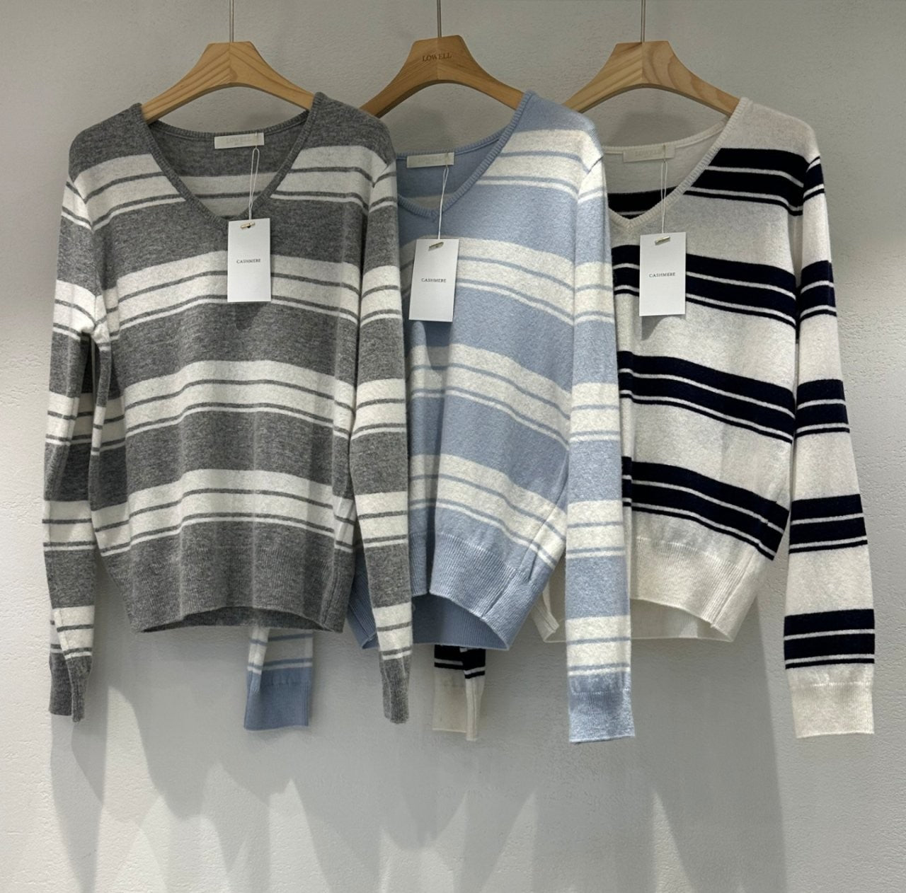 Maglione in maglia scollo a V a righe in misto cashmere