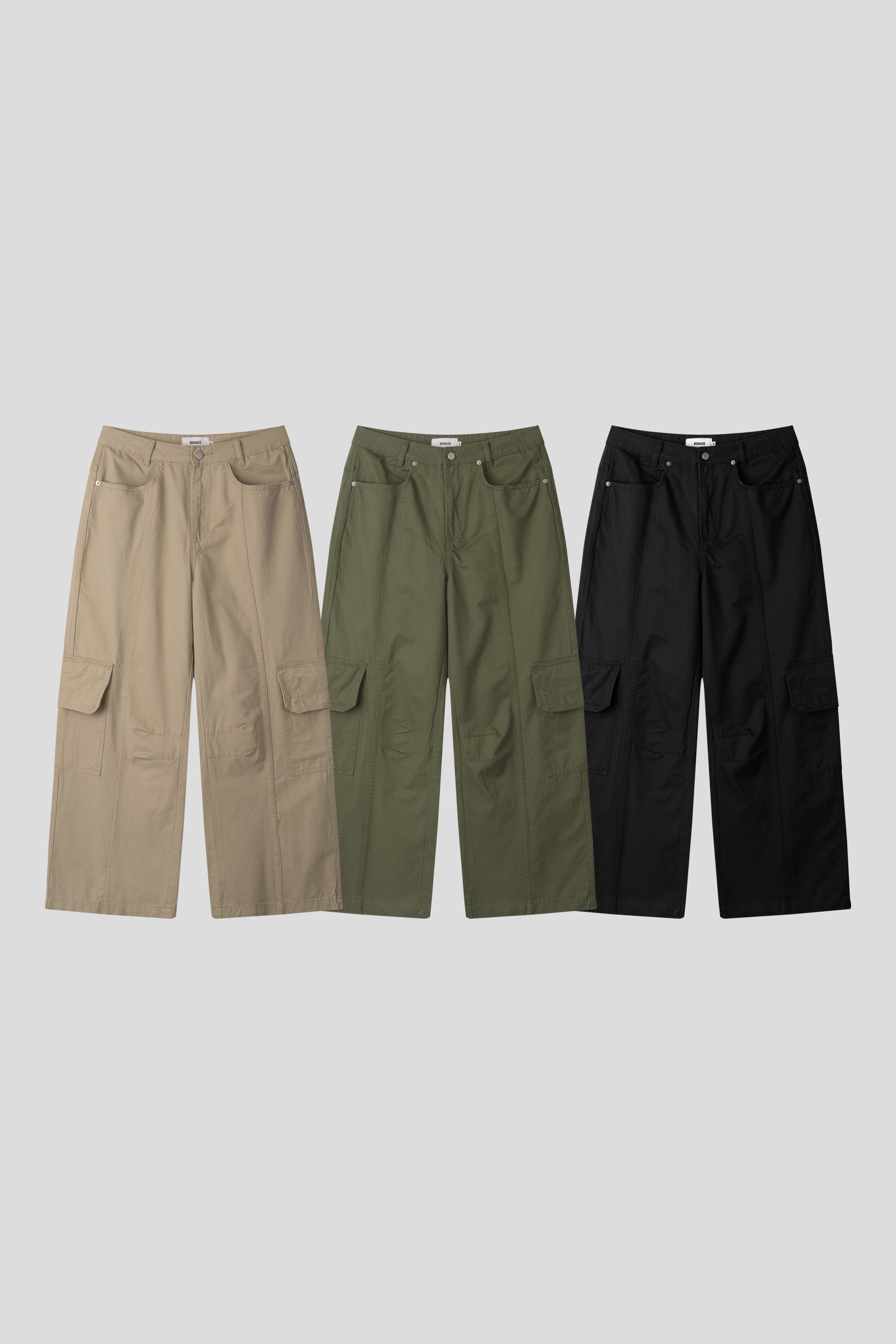 Pantaloni Cargo Lavati a Gamba Larga — Multitasche | 3 Colori