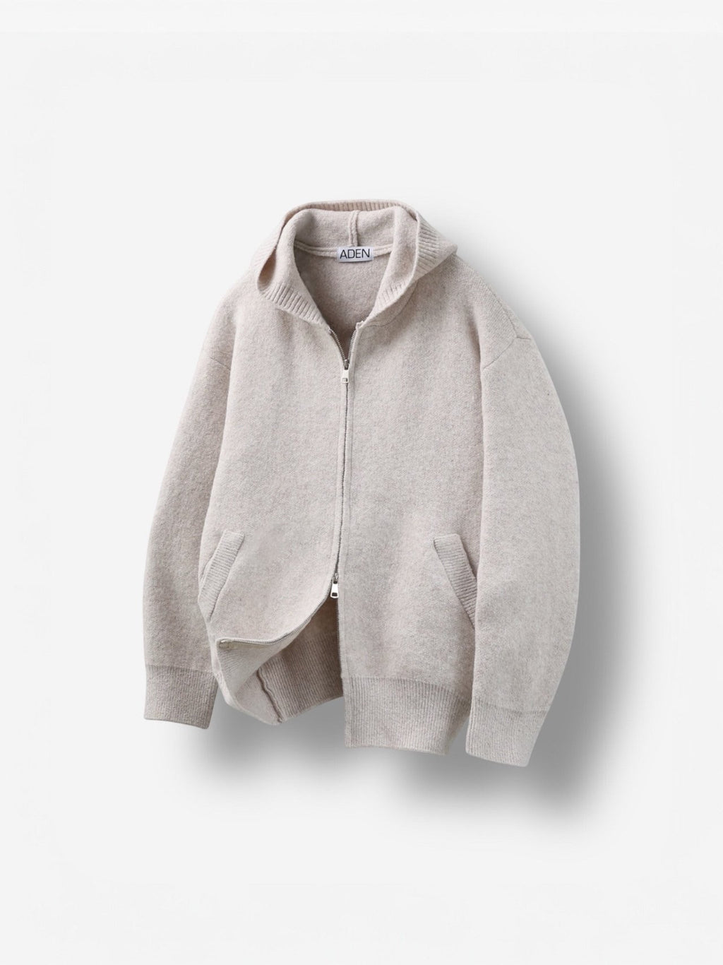 Giacca in maglia con cappuccio e cerniera in misto lana — 4 colori