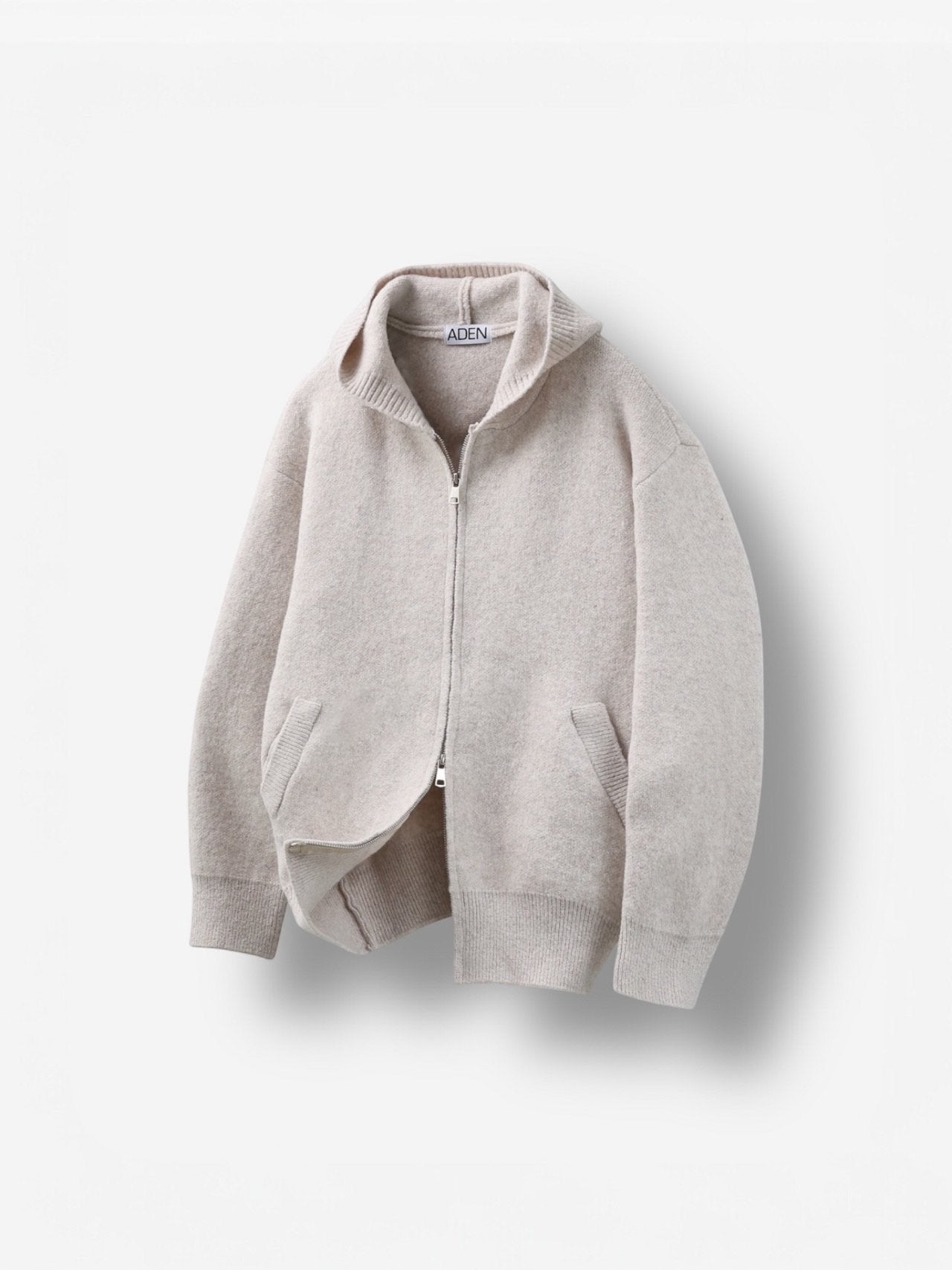 Giacca in maglia con cappuccio e cerniera in misto lana — 4 colori