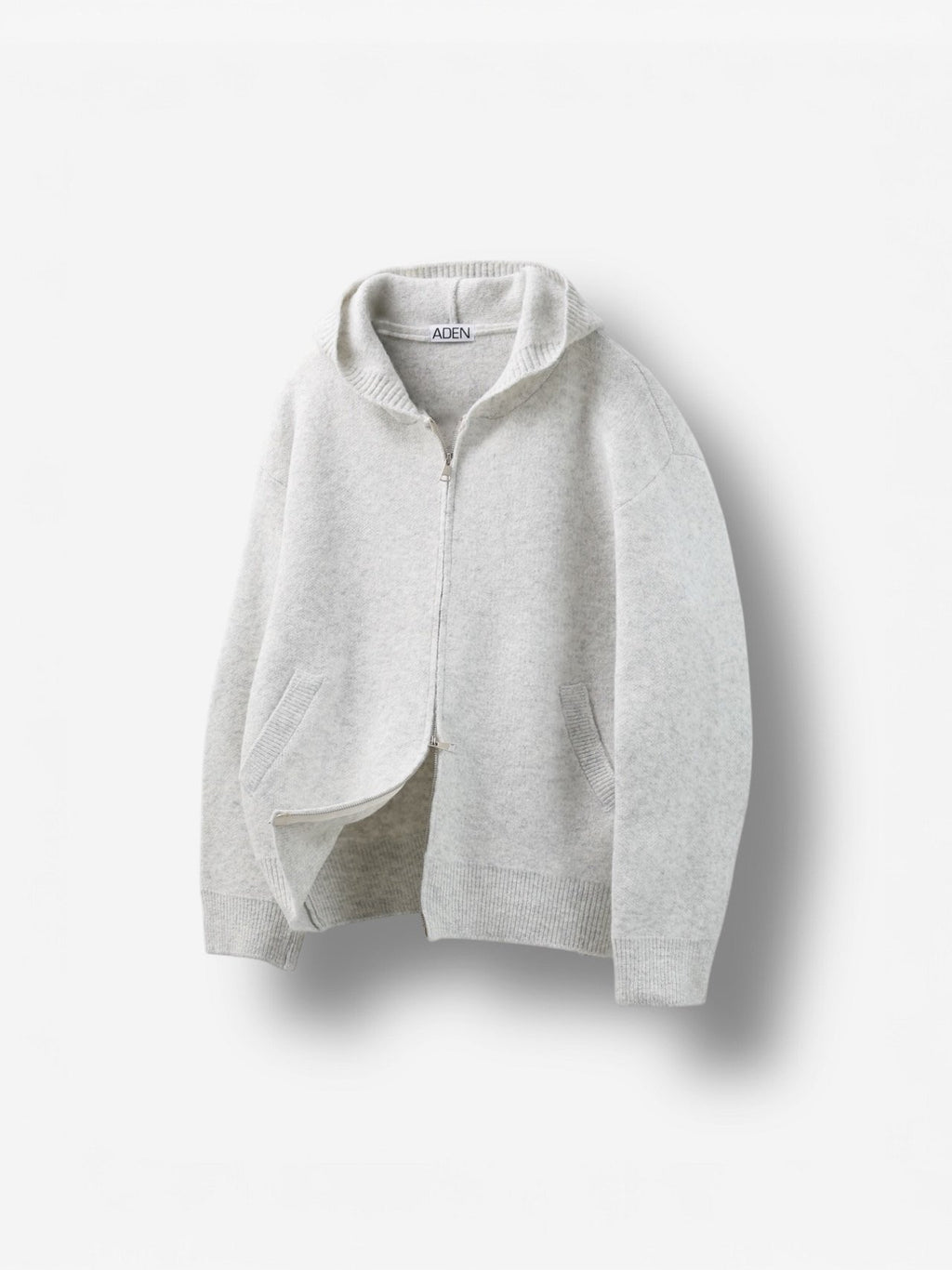 Giacca in maglia con cappuccio e cerniera in misto lana — 4 colori