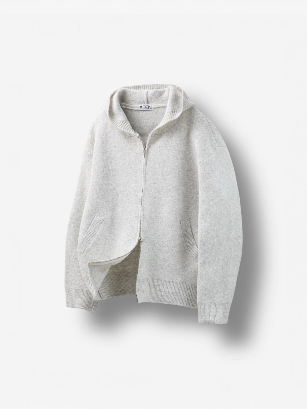 Giacca in maglia con cappuccio e cerniera in misto lana — 4 colori