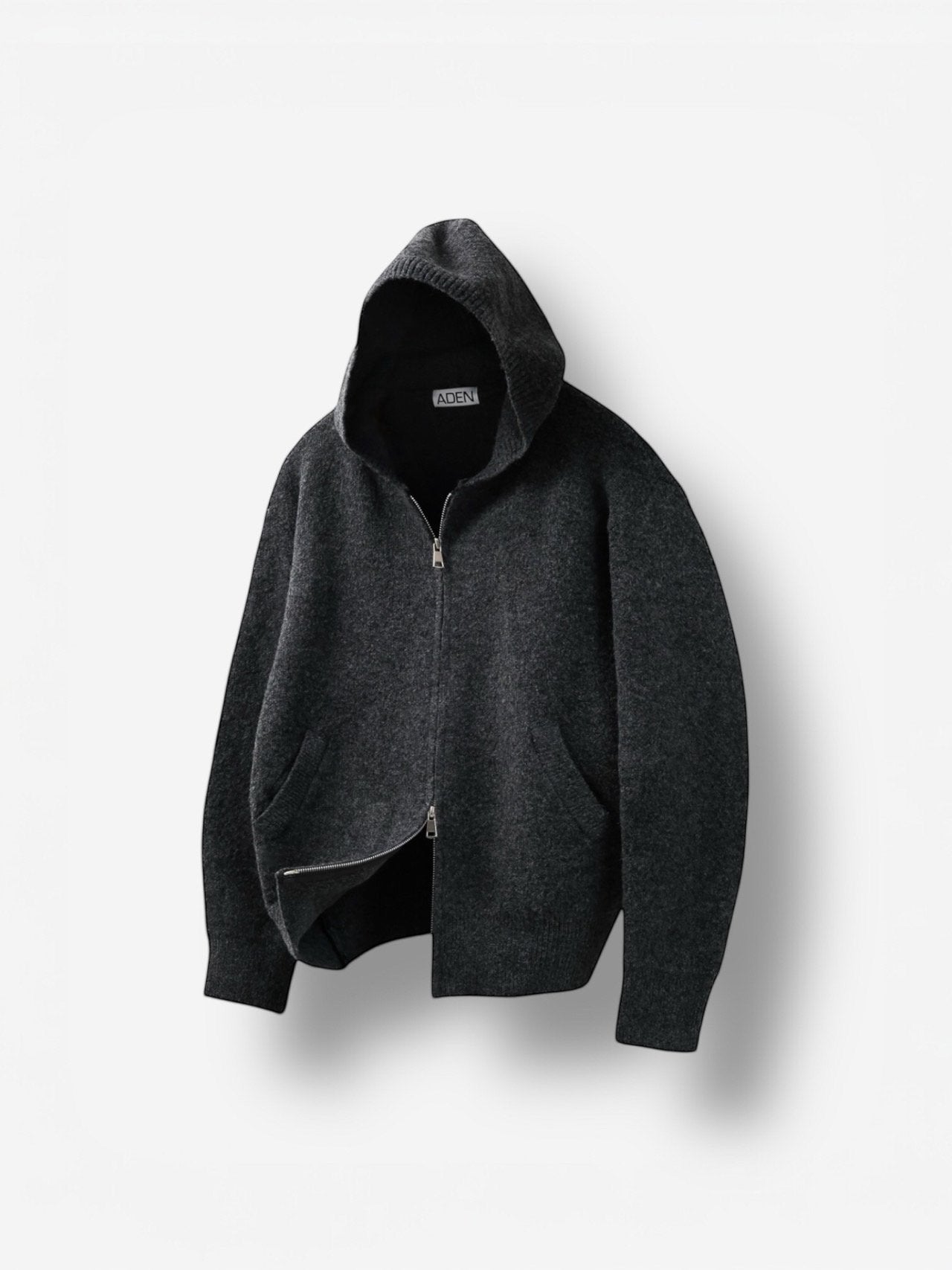 Giacca in maglia con cappuccio e cerniera in misto lana — 4 colori