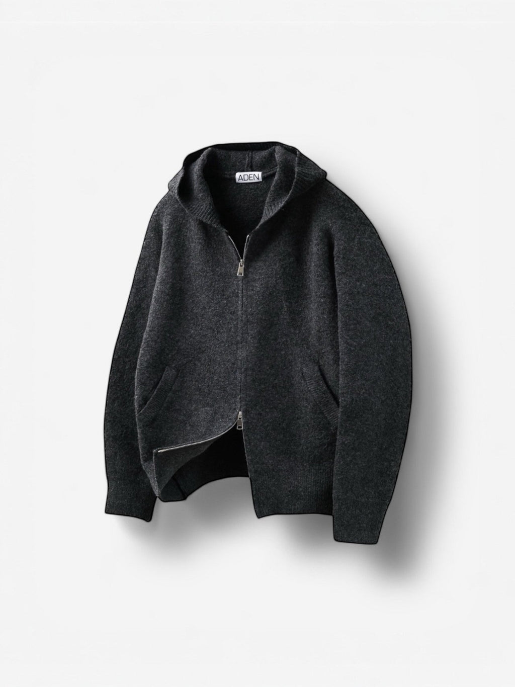 Giacca in maglia con cappuccio e cerniera in misto lana — 4 colori