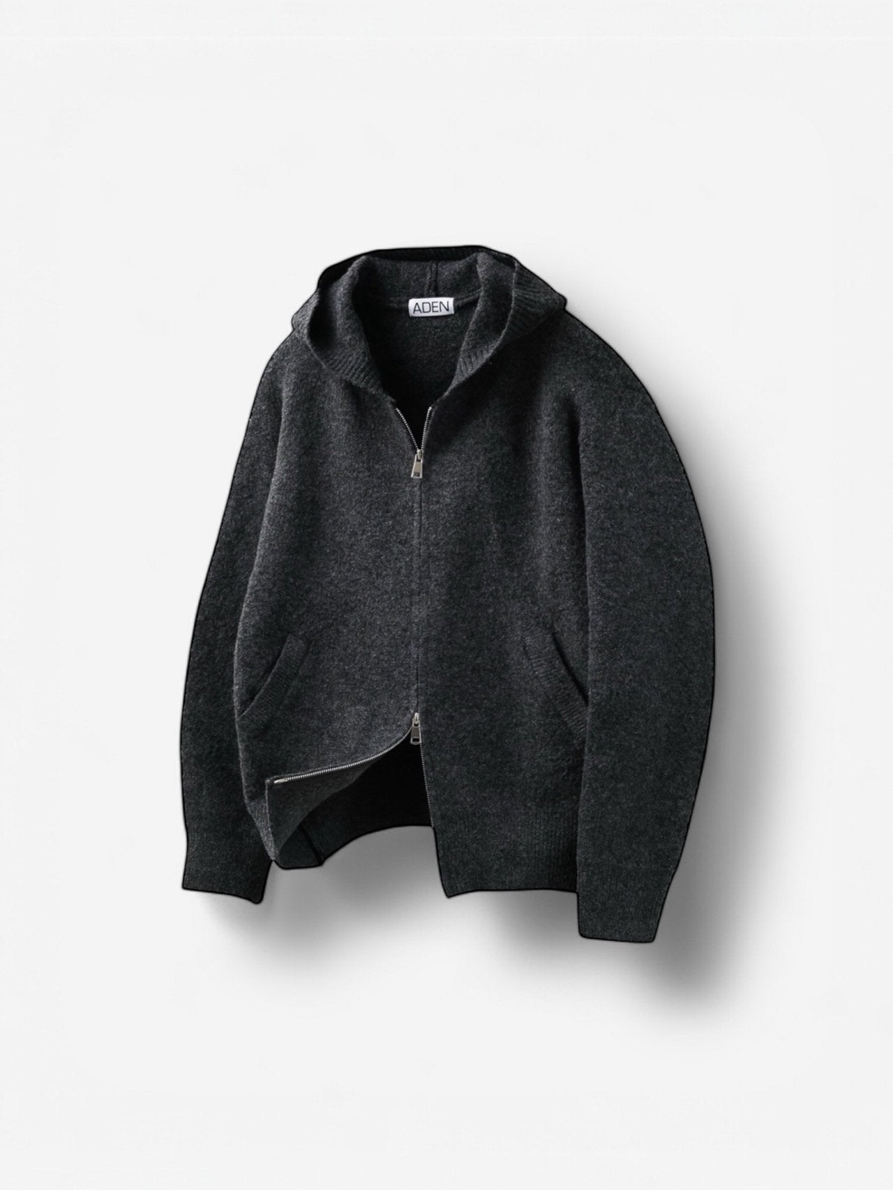 Giacca in maglia con cappuccio e cerniera in misto lana — 4 colori