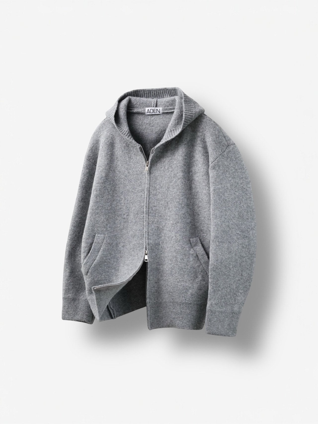Giacca in maglia con cappuccio e cerniera in misto lana — 4 colori
