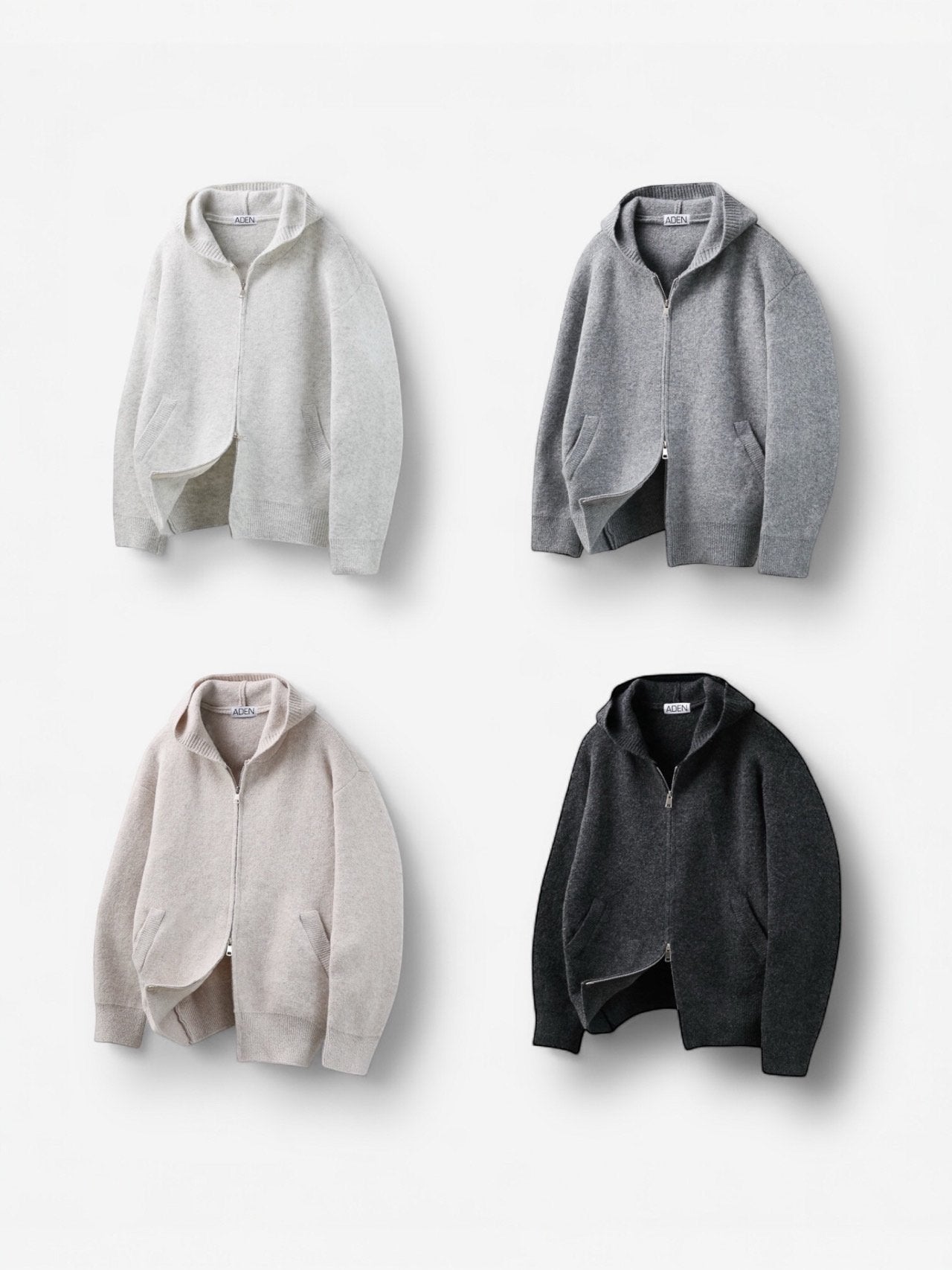 Giacca in maglia con cappuccio e cerniera in misto lana — 4 colori