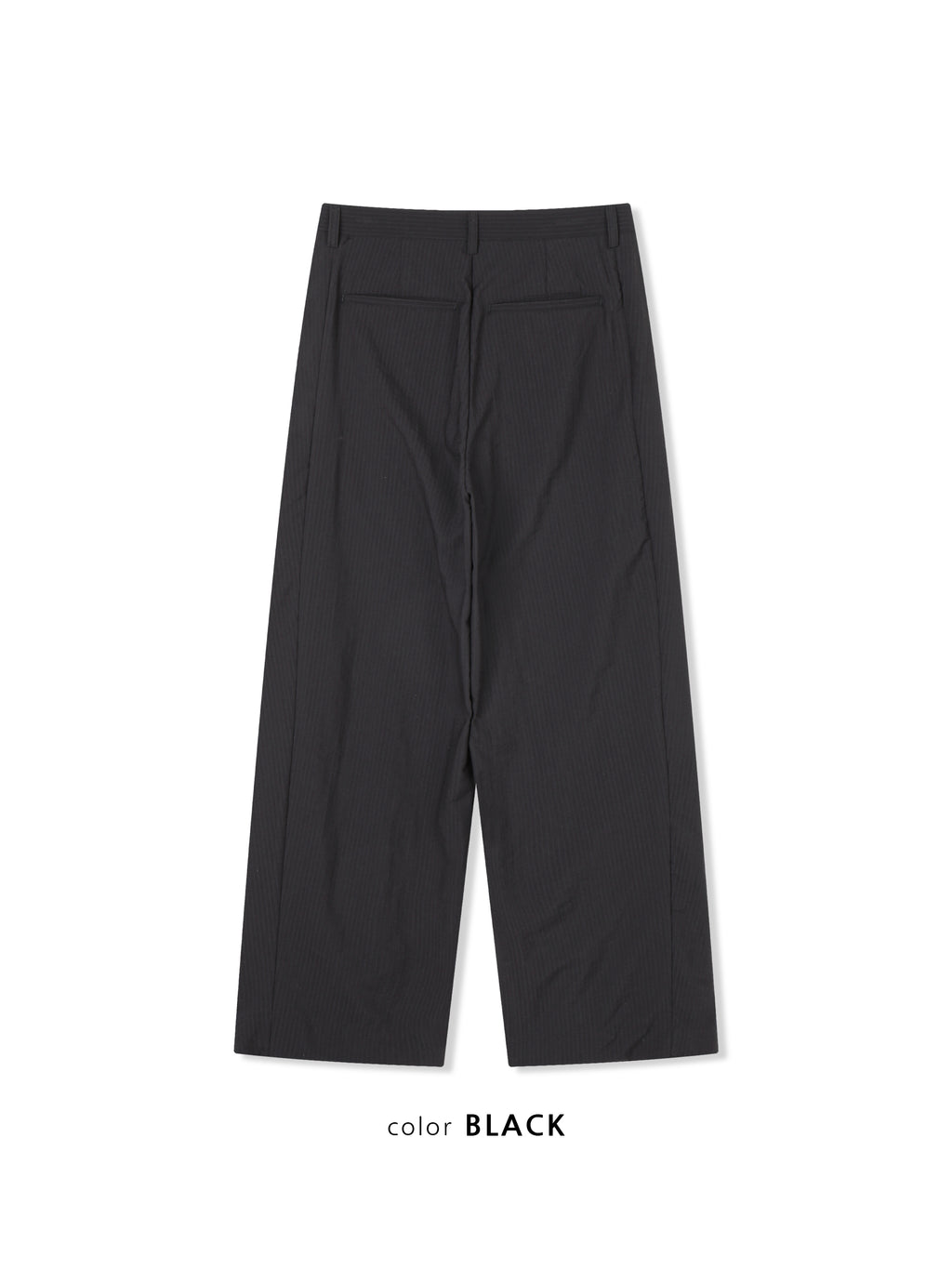 Act pinstripe double pleat wide leg pants in Black, fabric texture close-up