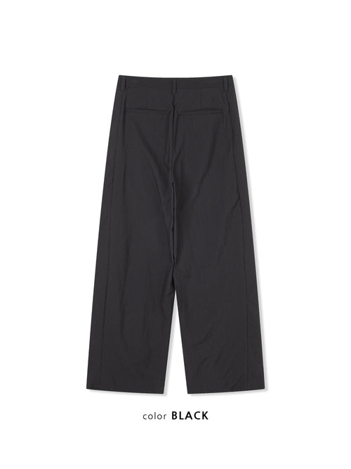 pinstripe double pleat wide leg pants in Black, fabric texture close-up