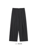 Act pinstripe double pleat wide leg pants in Black, back welt pocket close-up