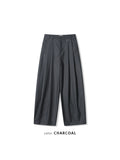 Act double pleat wide leg slacks in Charcoal, front leg and hem close-up