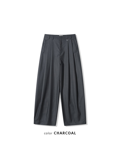 double pleat wide leg slacks in Charcoal, front leg and hem close-up