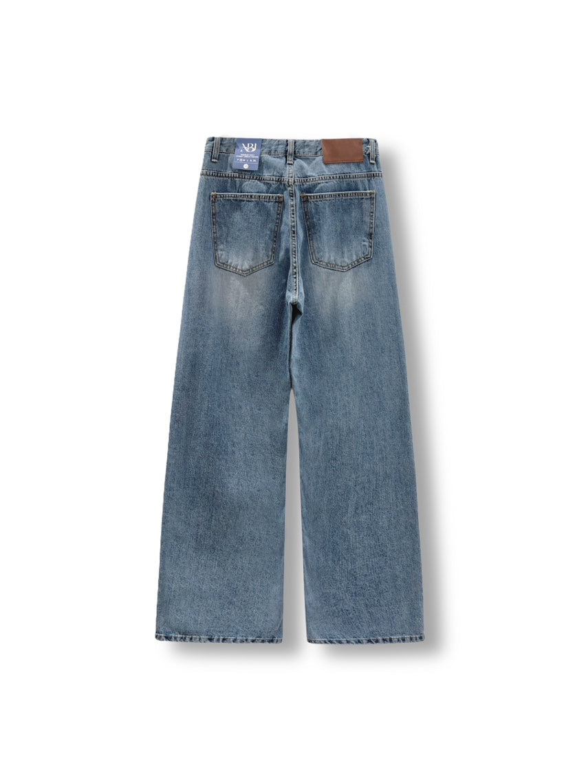 Nb.j vintage wash wide leg jeans in Washed Black, front view flat lay full length