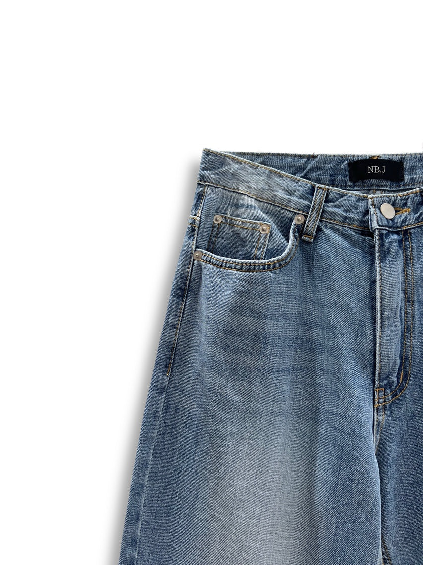 Nb.j vintage wash wide leg jeans in Washed Black, back view flat lay full length
