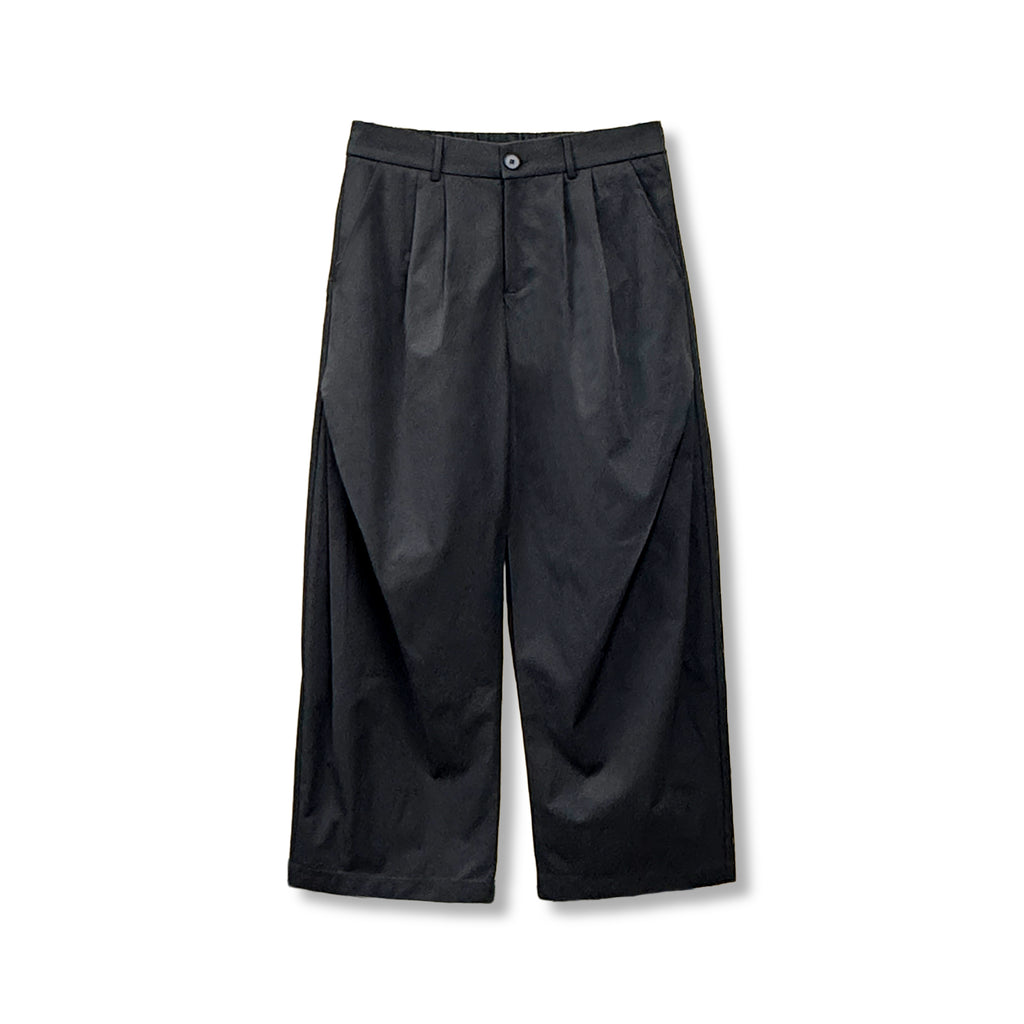 Gumi cross tuck wide leg pants in Black, front view flat lay full length