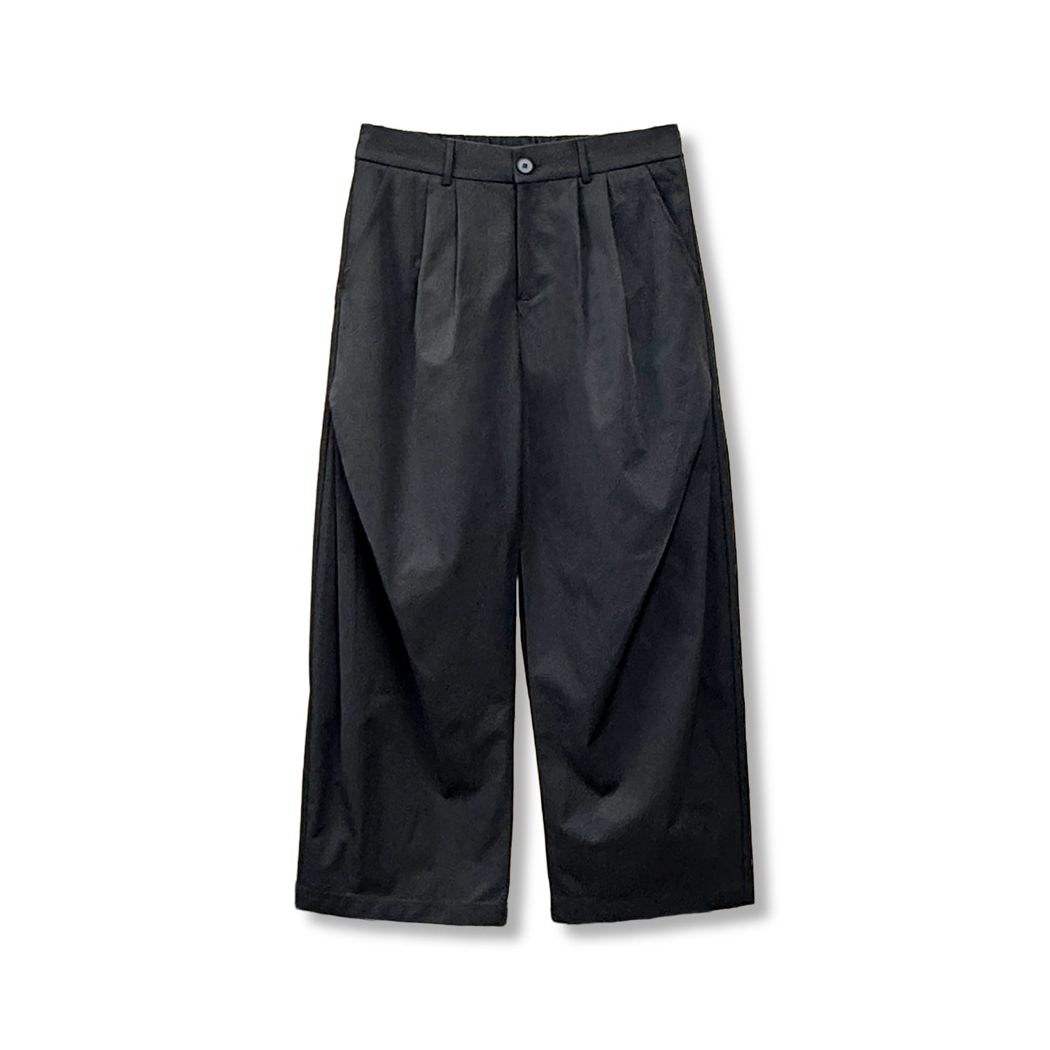 Gumi cross tuck wide leg pants in Black, front view flat lay full length