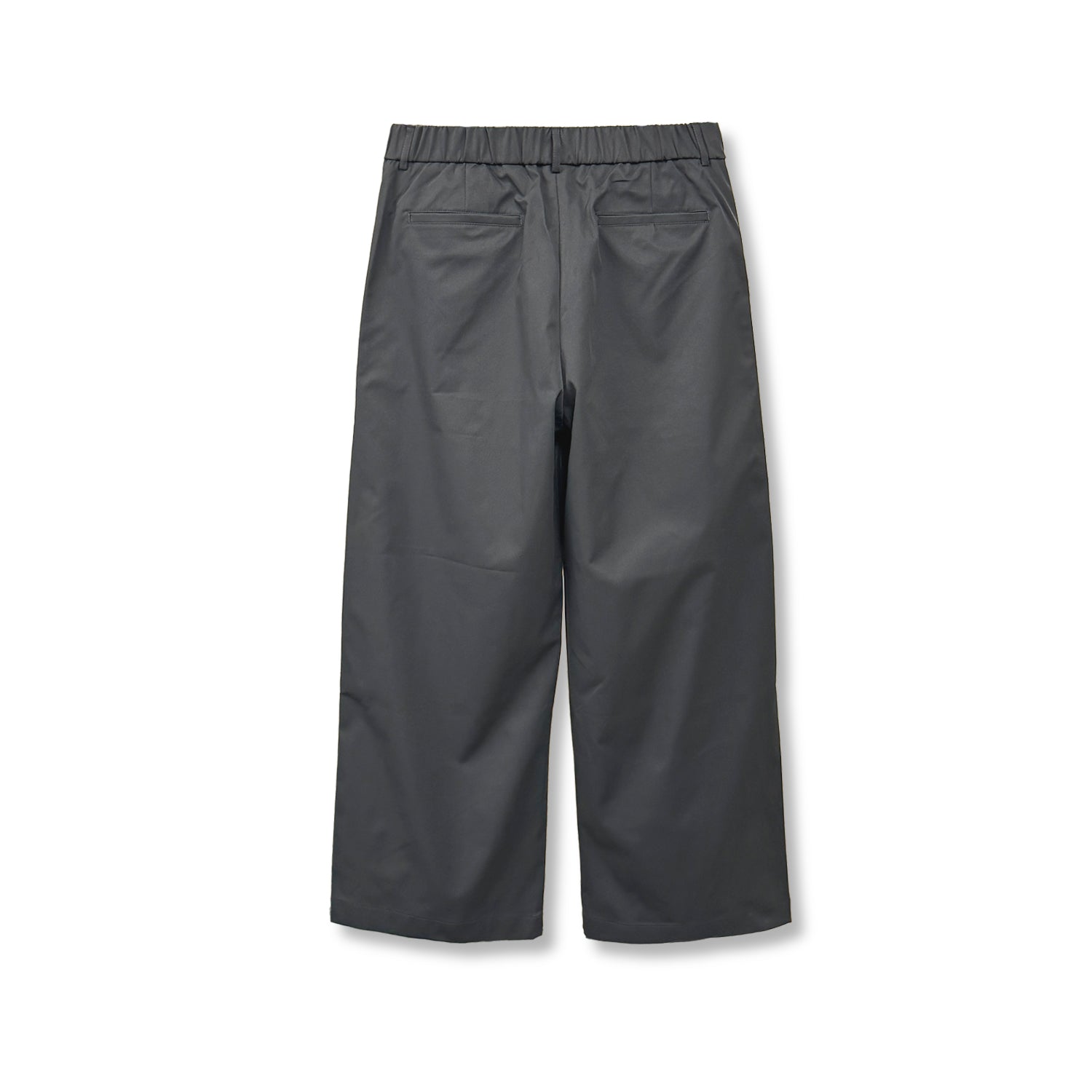 Gumi cross tuck wide leg pants in Brown, back elastic waistband and welt pocket close-up