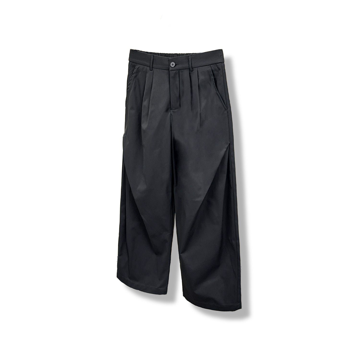 Gumi cross tuck wide leg pants, fabric texture close-up — Black