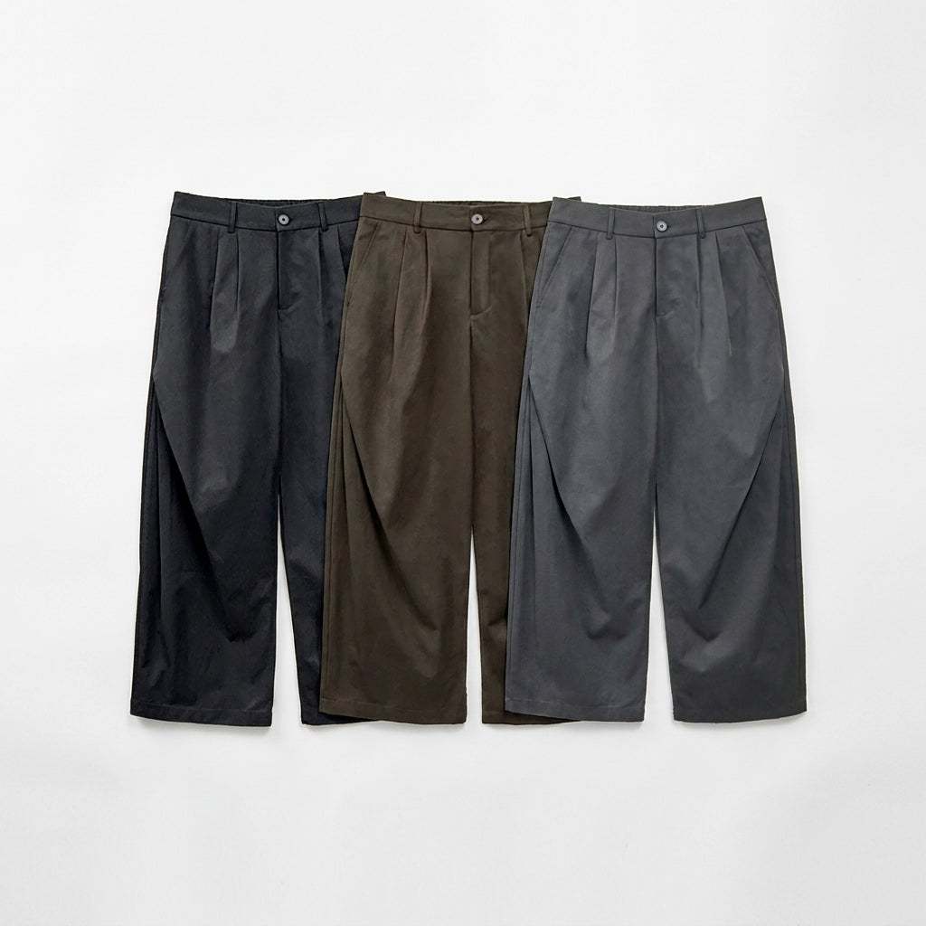 Gumi cross tuck wide leg pants in Grey, back view flat lay full length