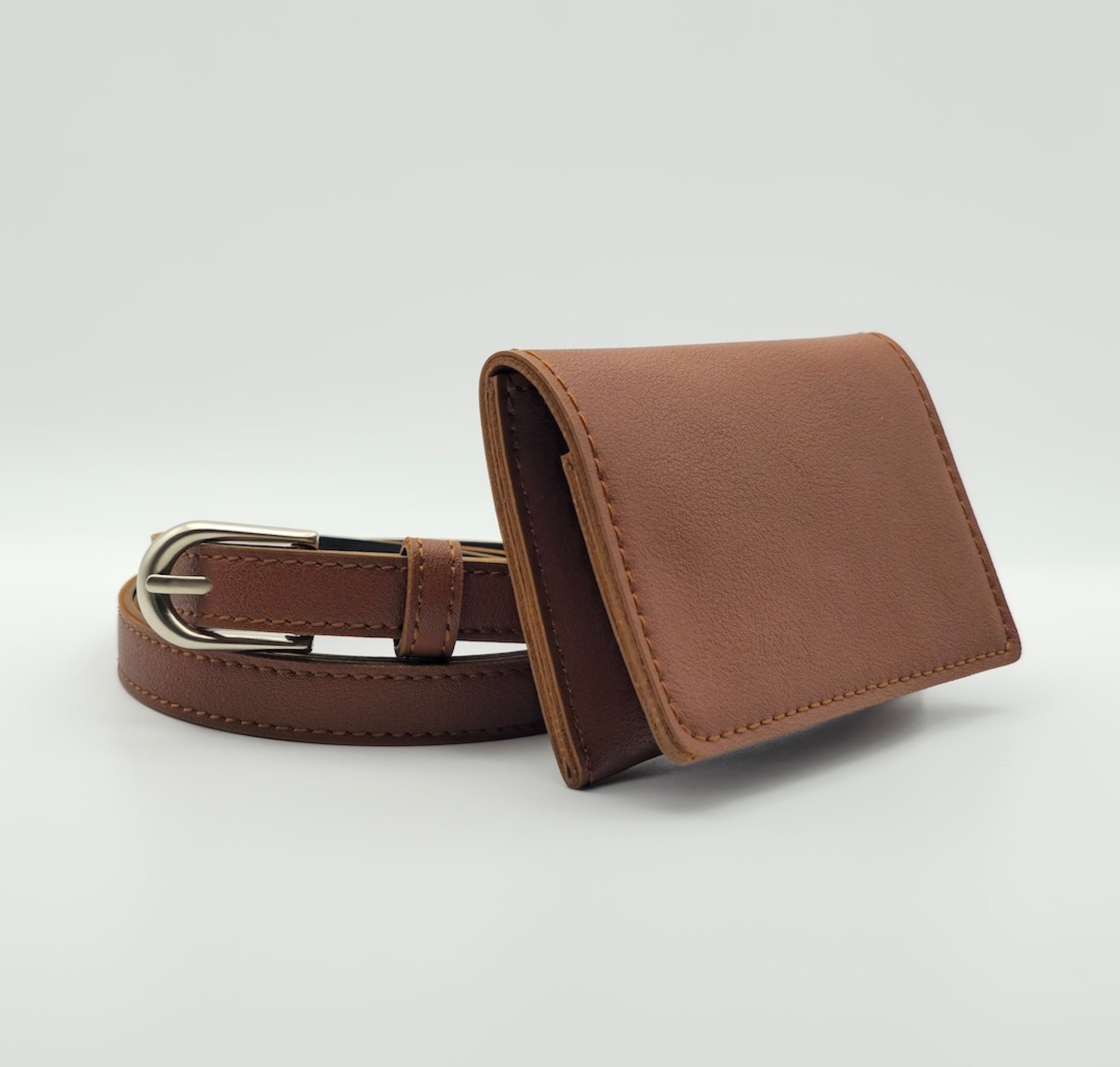 Leatherline Faux Leather Belt Bag Set with Flap Pouch—