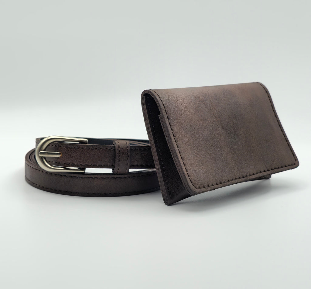 Leatherline Faux Leather Belt Bag Set with Flap Pouch—