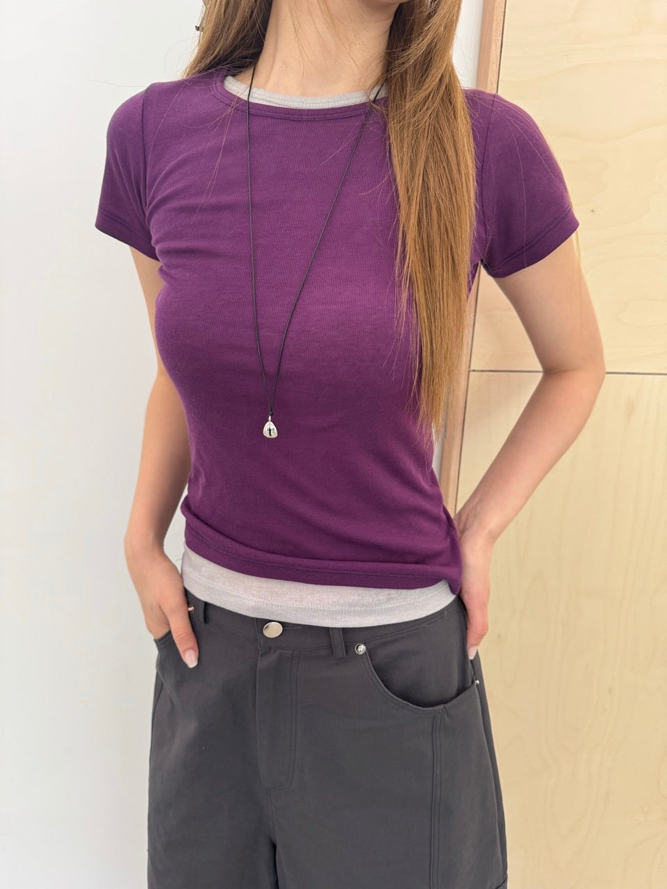 (2Pack) Vivid Layered Crew Neck Short Sleeve T-Shirt