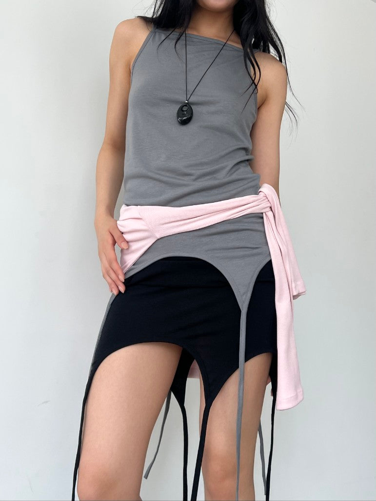 (2Pack) Askhaki Square Neck Tank Top with Side Tie Strings