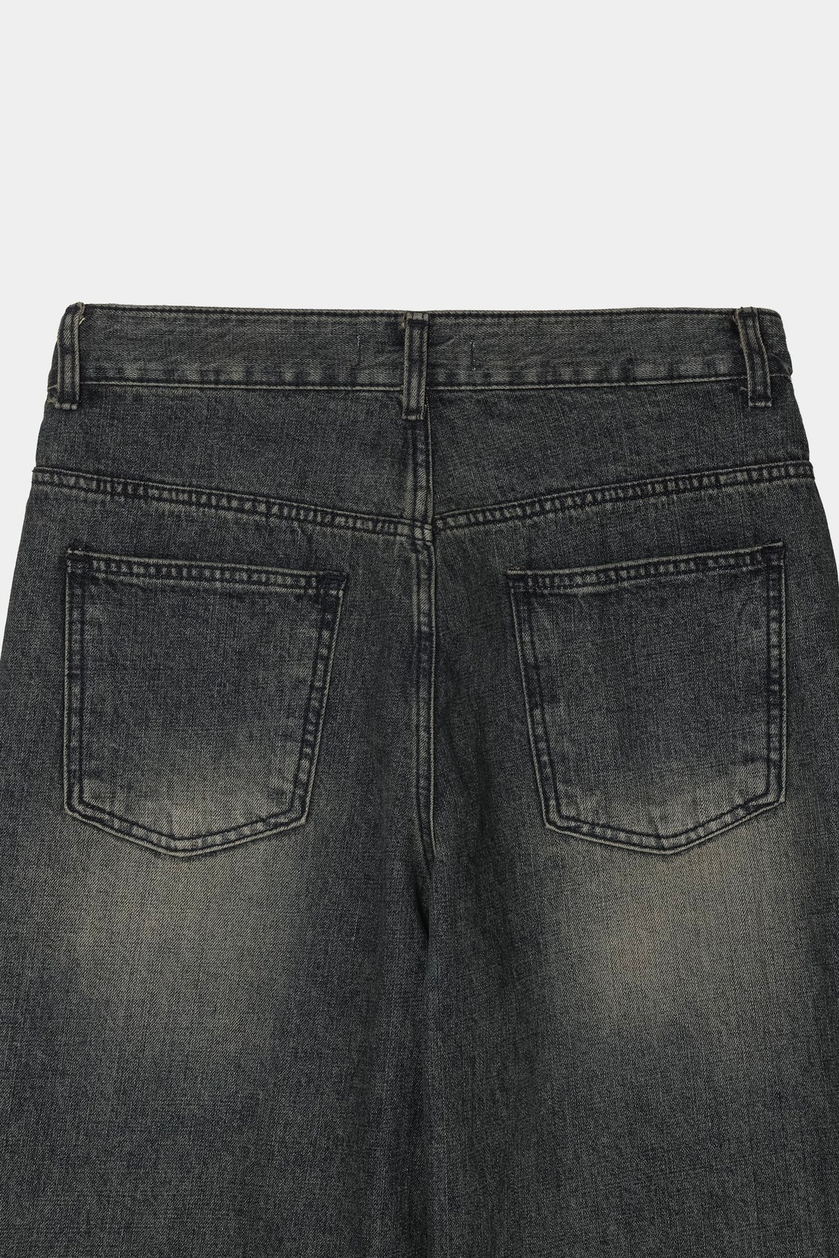 Dark indigo men's 12oz slub denim jeans with brushed fading, front view