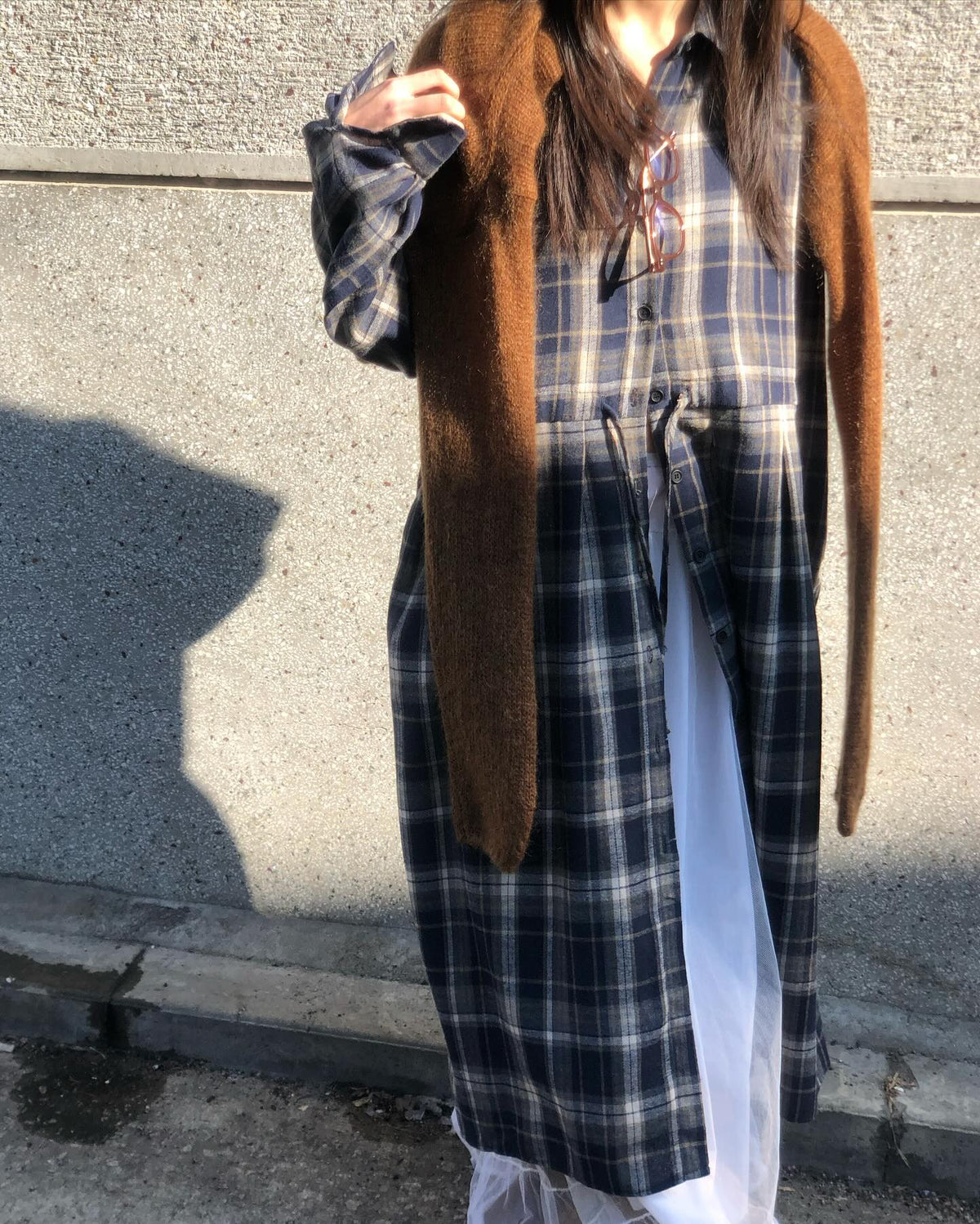 Check Plaid Maxi Shirt Dress