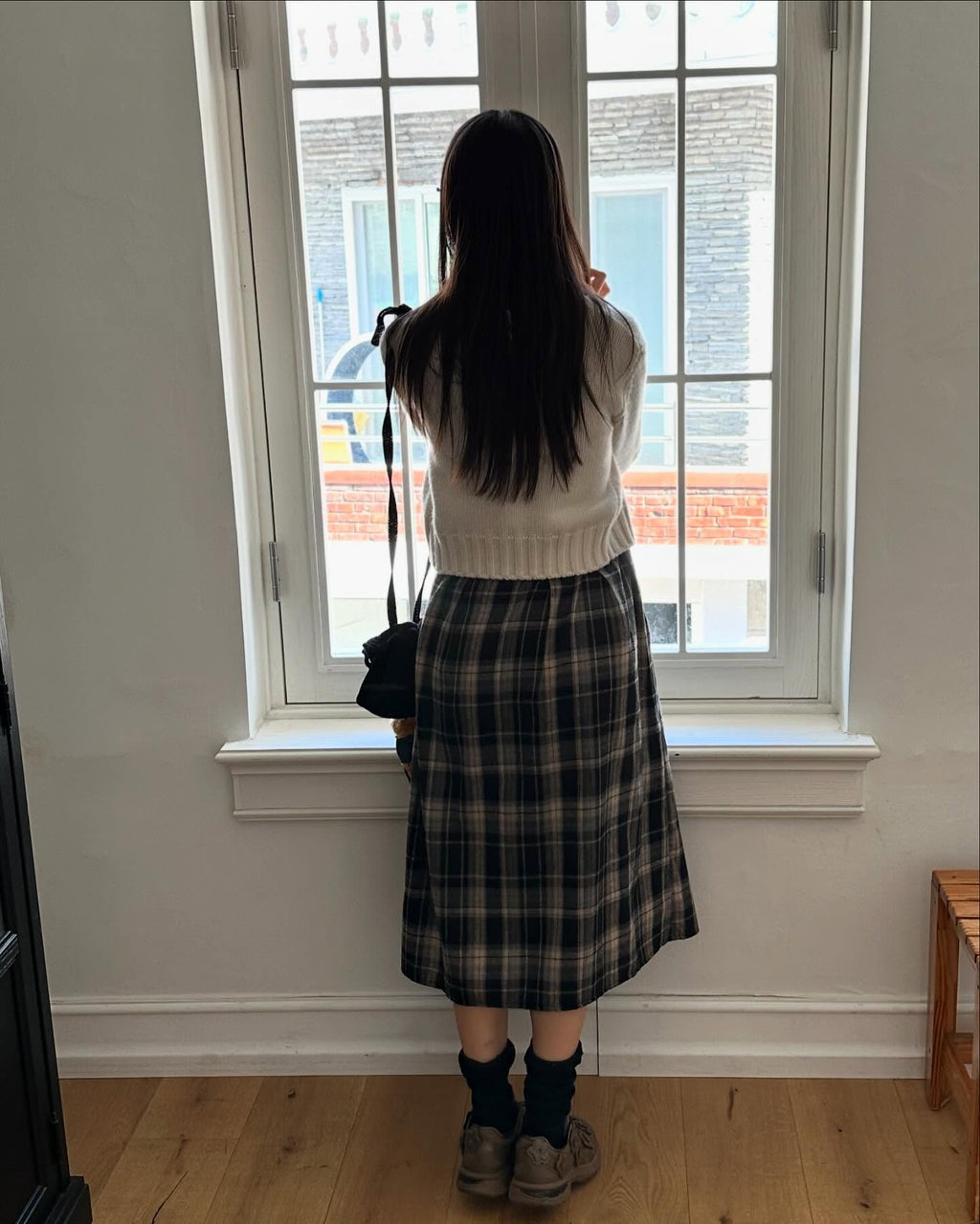 Check Plaid Maxi Shirt Dress