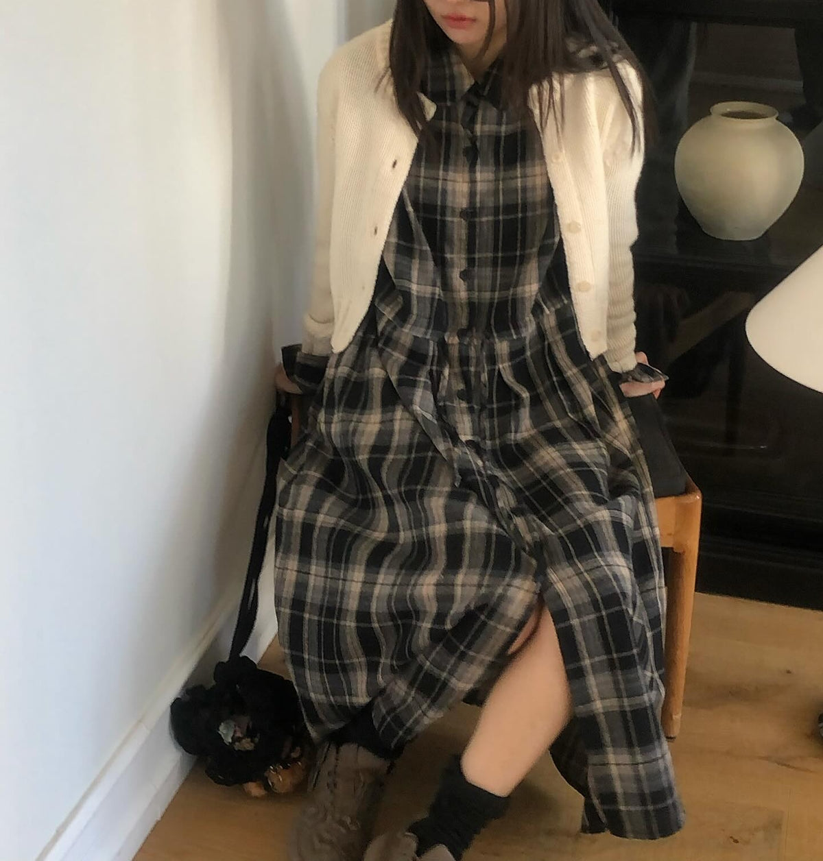 Check Plaid Maxi Shirt Dress
