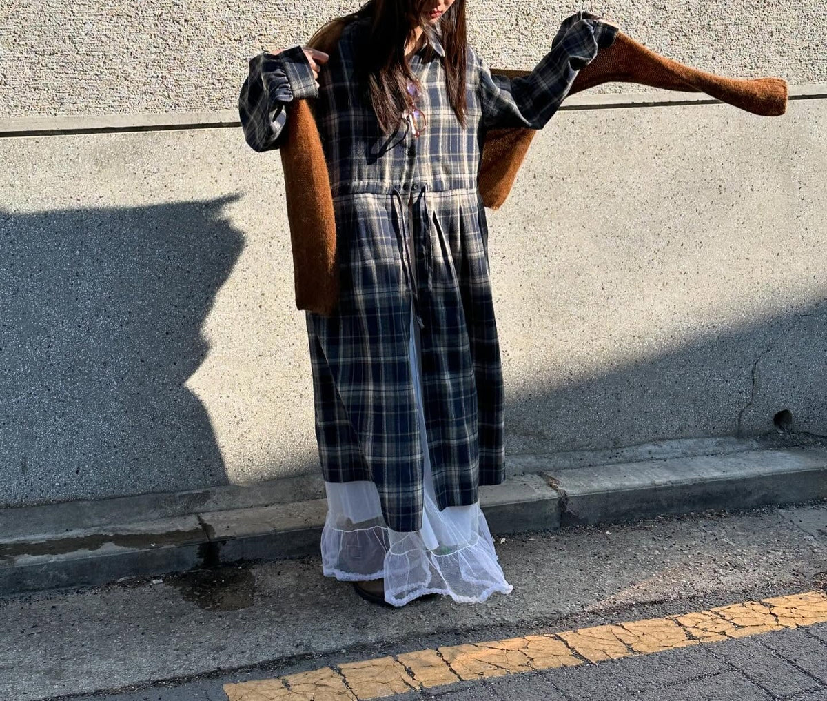 Check Plaid Maxi Shirt Dress