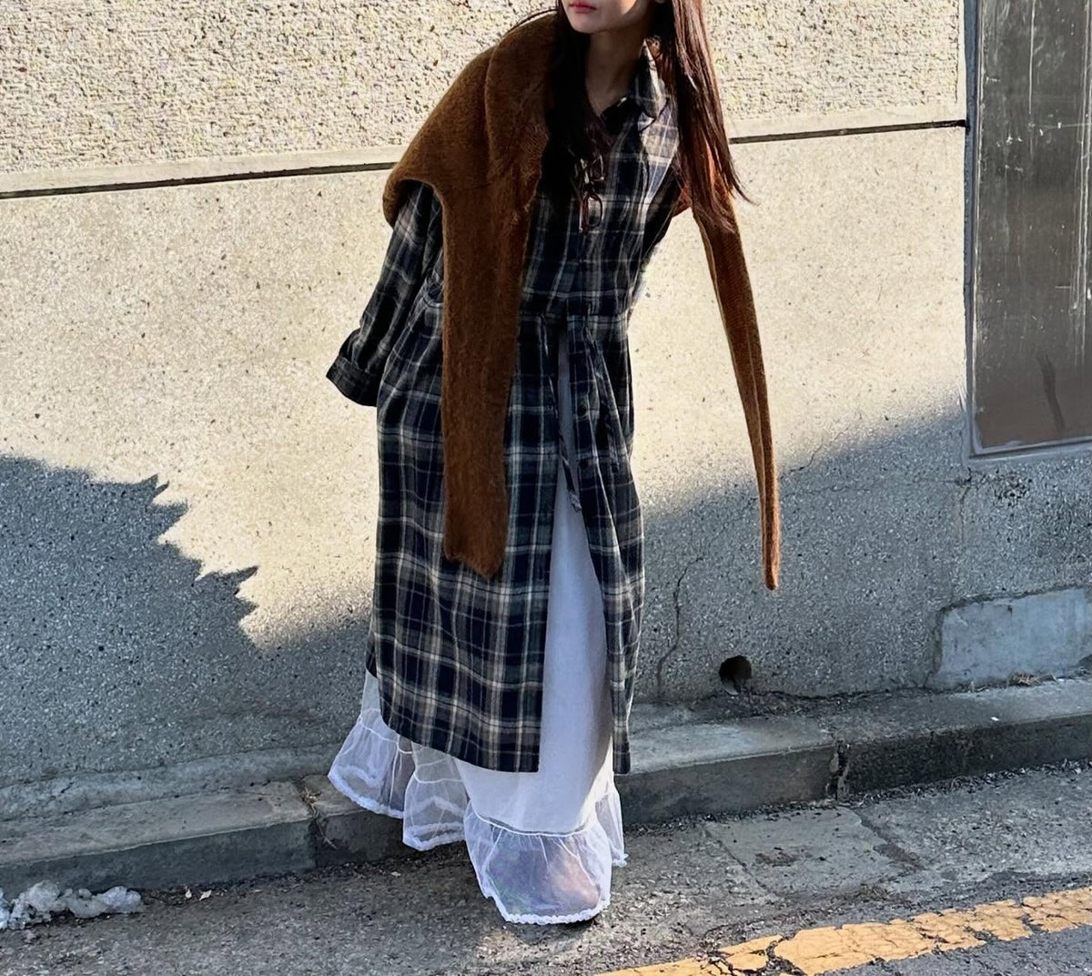Check Plaid Maxi Shirt Dress
