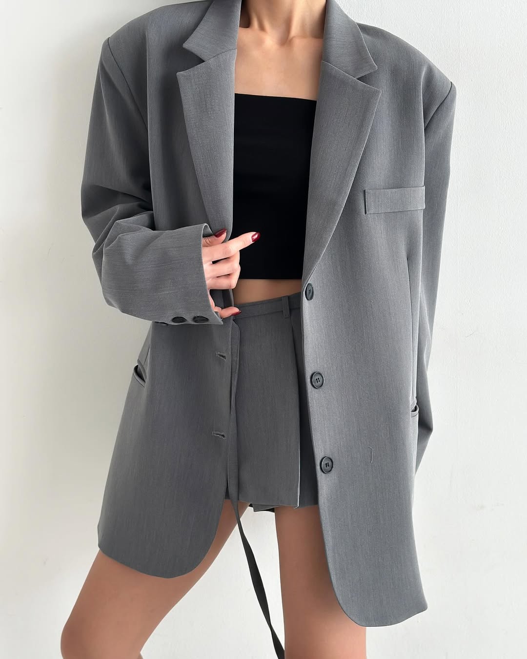 Cracker Buckle Pleated Skirt & Oversized Blazer