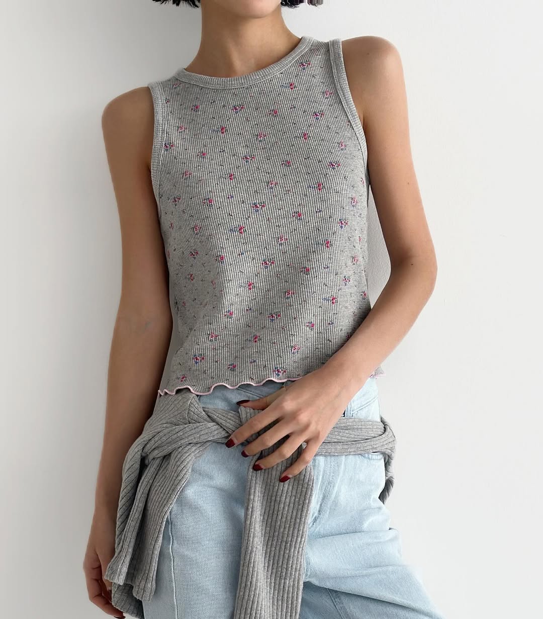 (2pack) Cracker Floral Print Ribbed Crop Tank Top