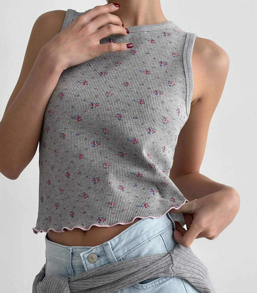 (2pack) Cracker Floral Print Ribbed Crop Tank Top