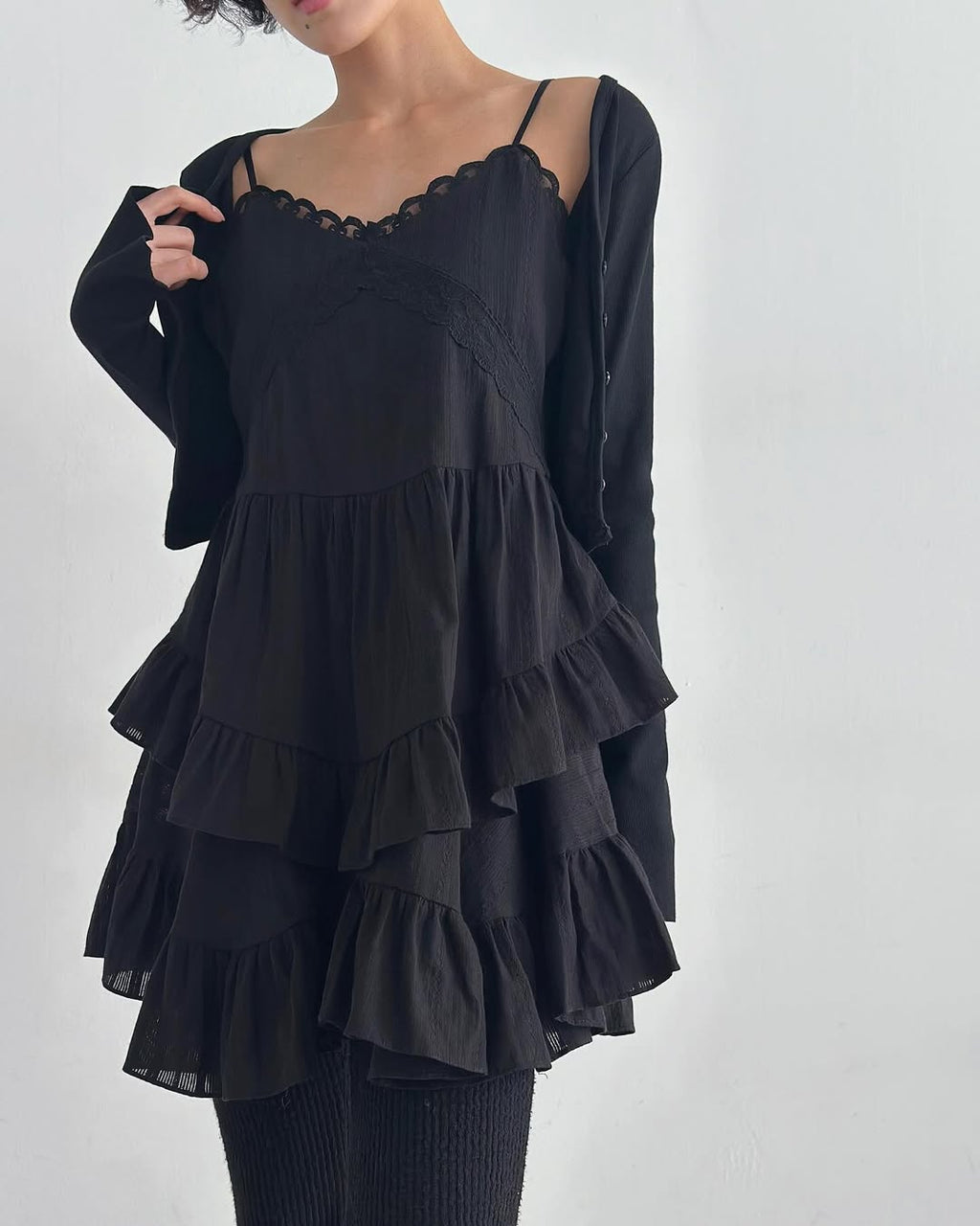 Cracker Lace-Trim Tiered Ruffle Cami Dress