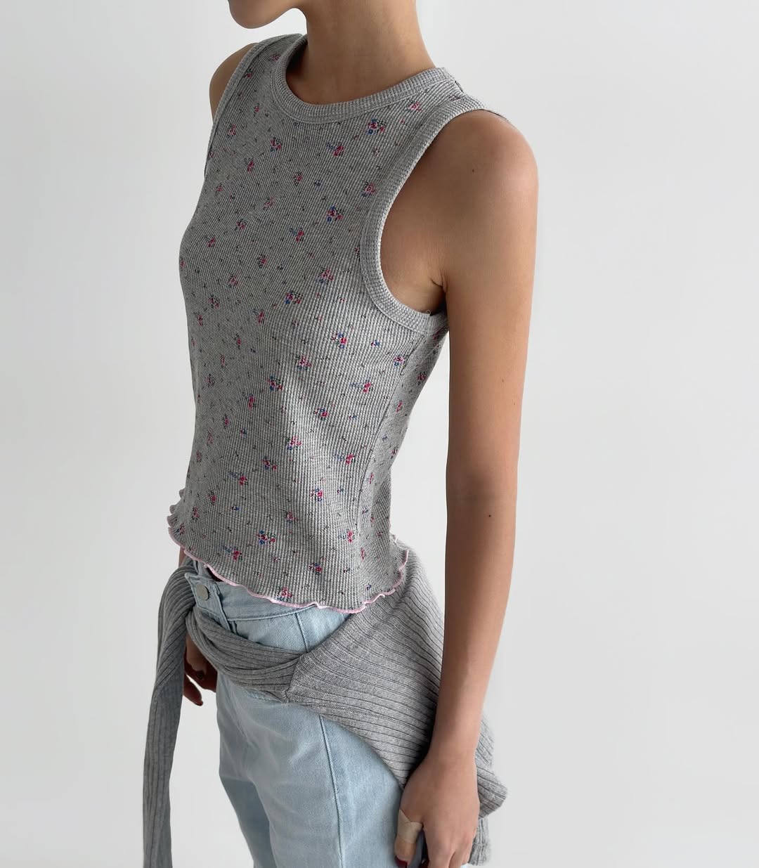 (2pack) Cracker Floral Print Ribbed Crop Tank Top