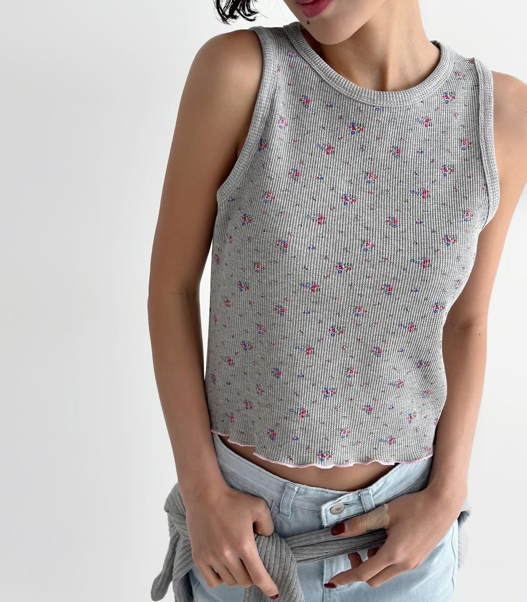 (2pack) Cracker Floral Print Ribbed Crop Tank Top