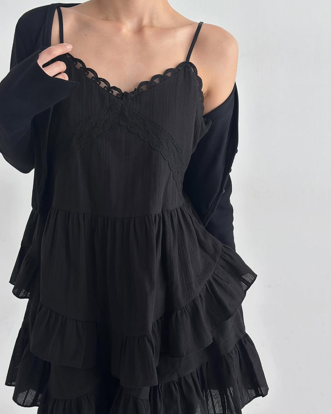 Cracker Lace-Trim Tiered Ruffle Cami Dress