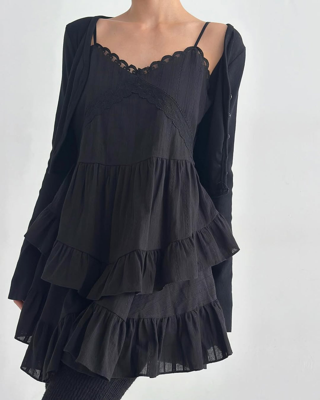 Cracker Lace-Trim Tiered Ruffle Cami Dress