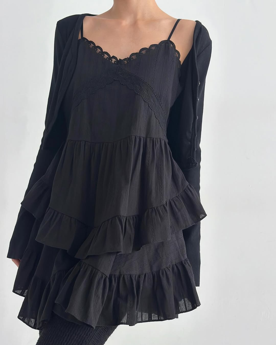 Cracker Lace-Trim Tiered Ruffle Cami Dress