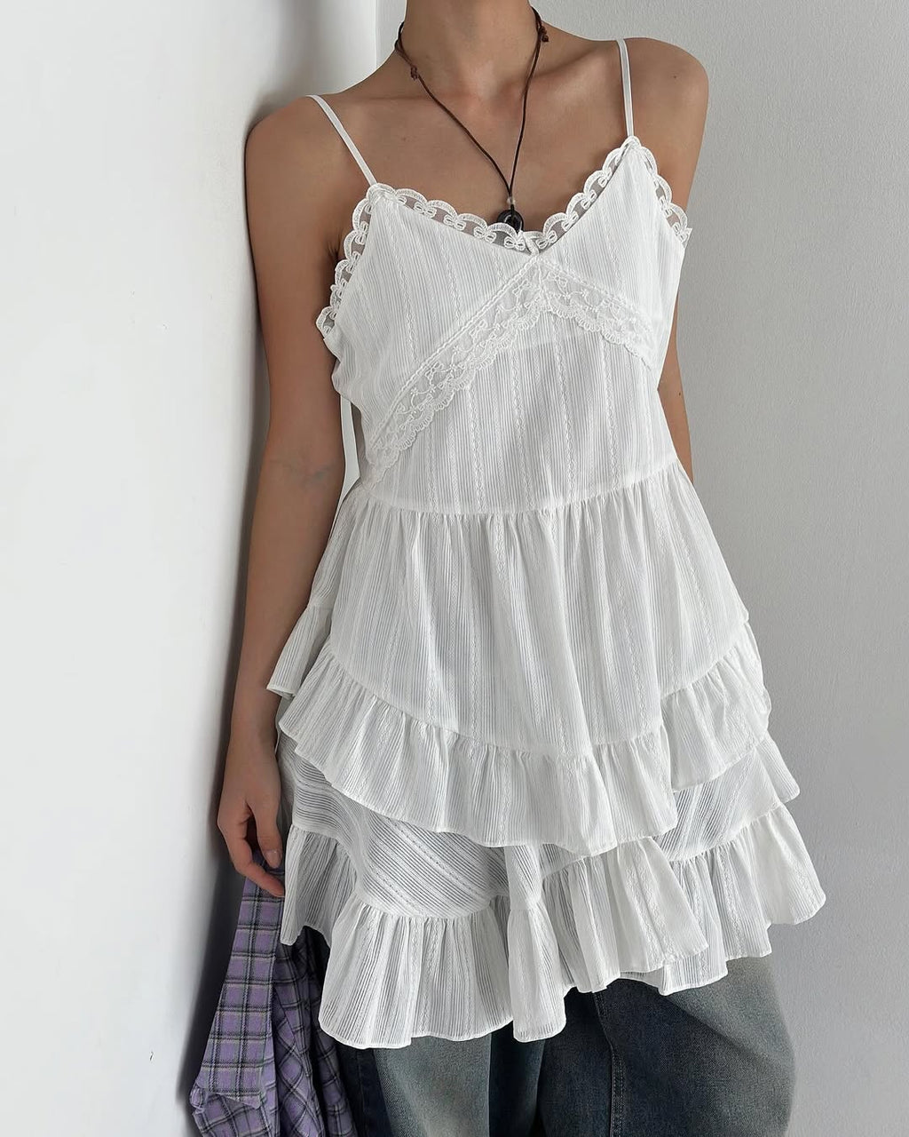 Cracker Lace-Trim Tiered Ruffle Cami Dress