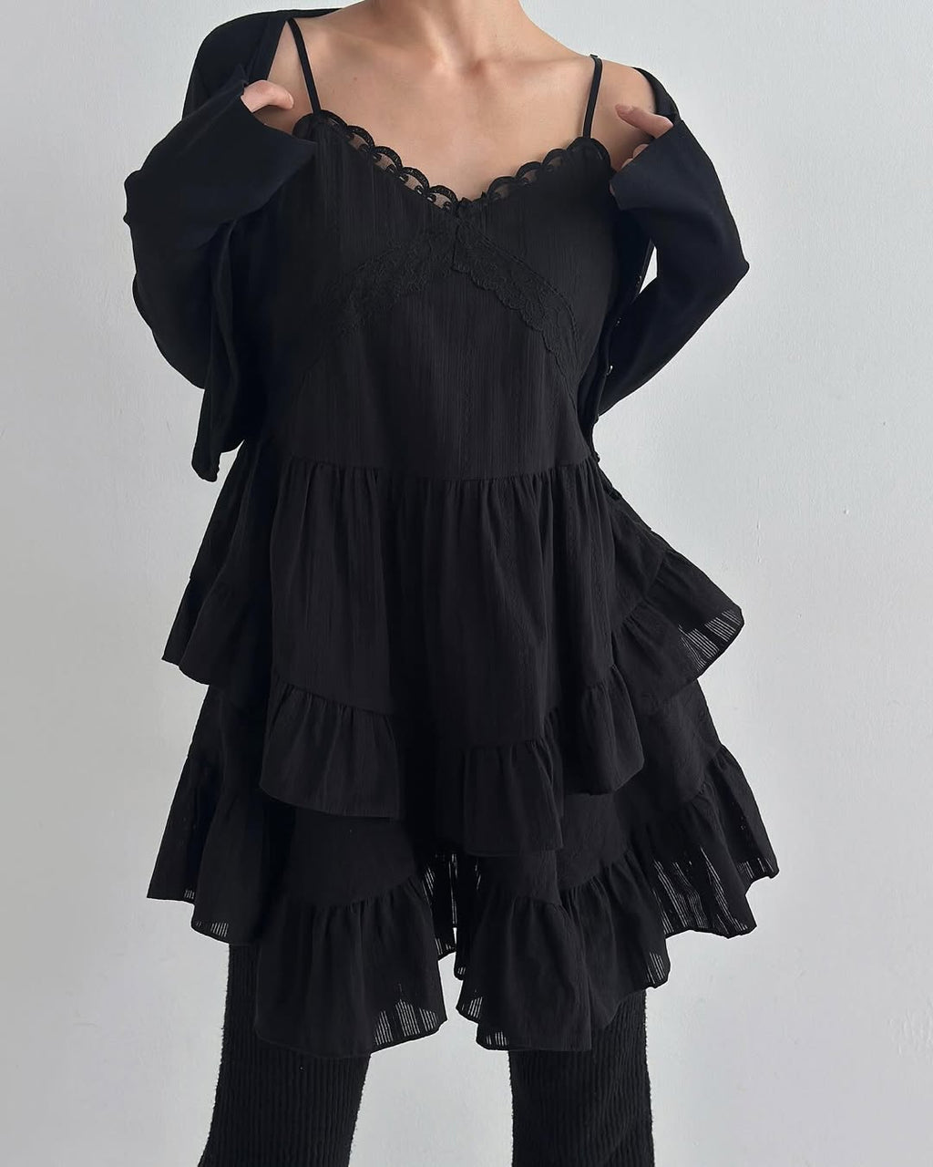 Cracker Lace-Trim Tiered Ruffle Cami Dress