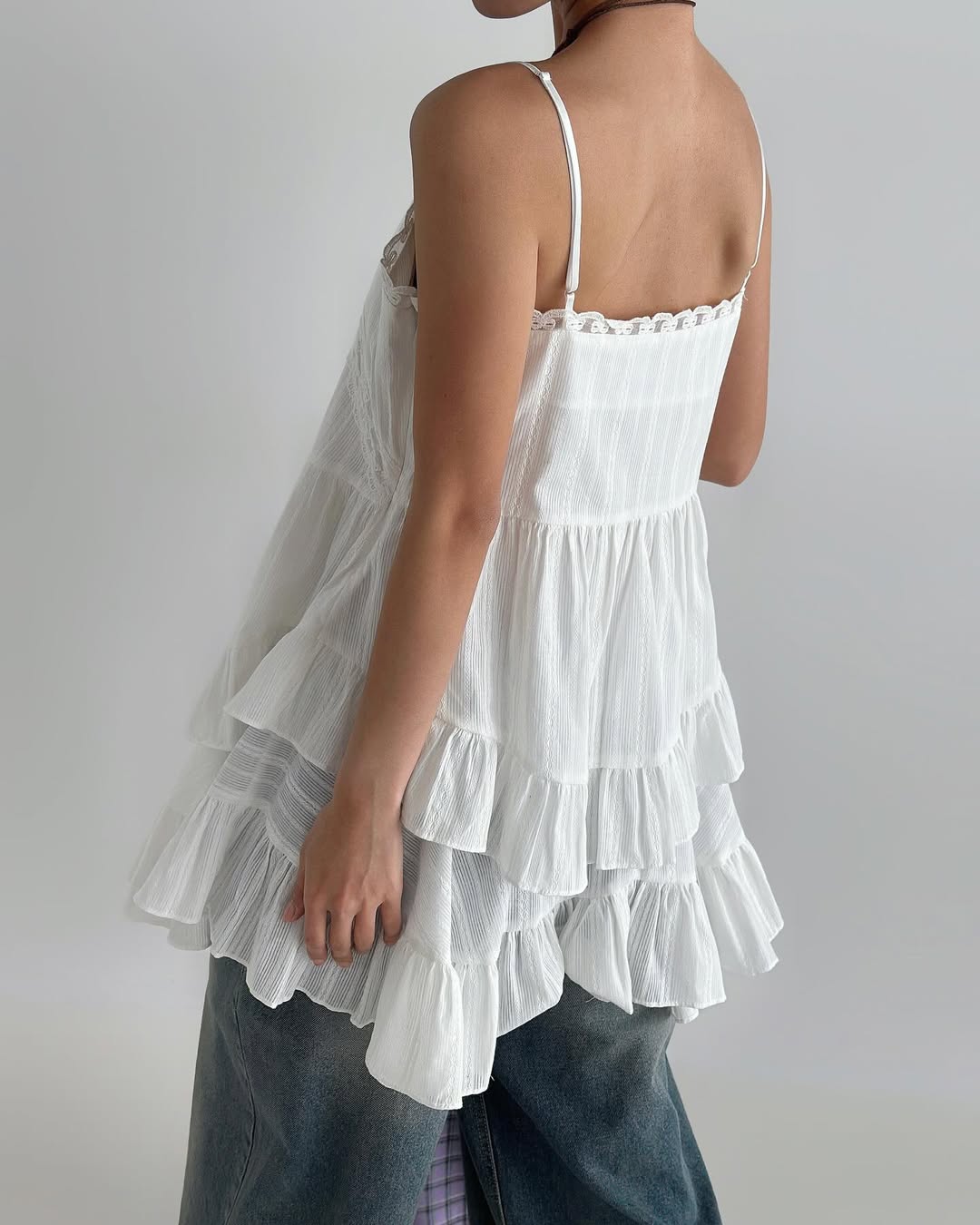 Cracker Lace-Trim Tiered Ruffle Cami Dress