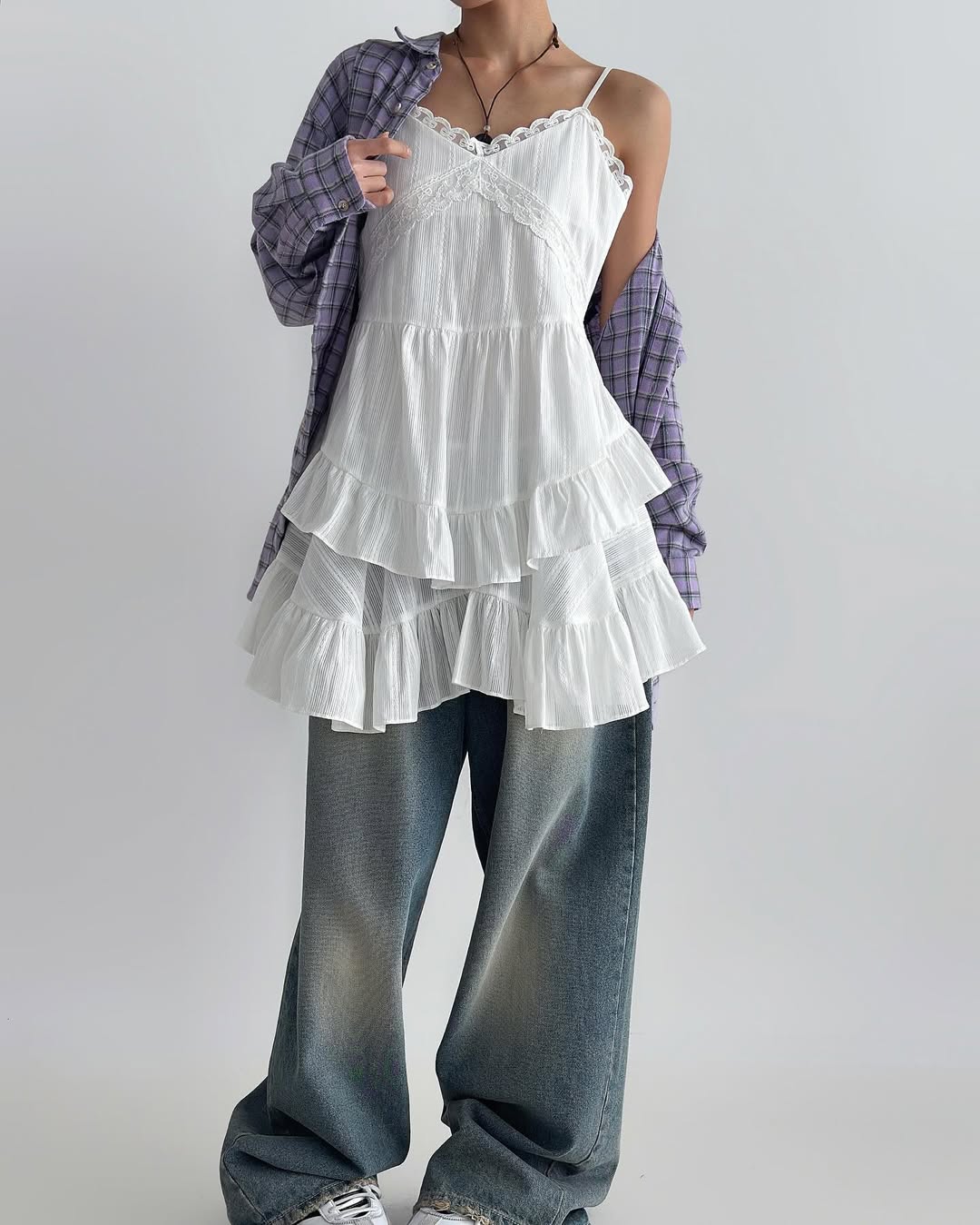 Cracker Lace-Trim Tiered Ruffle Cami Dress