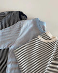 (2pack) Sleek Fine Stripe Crop T-Shirt — Contrast Rib Neckband