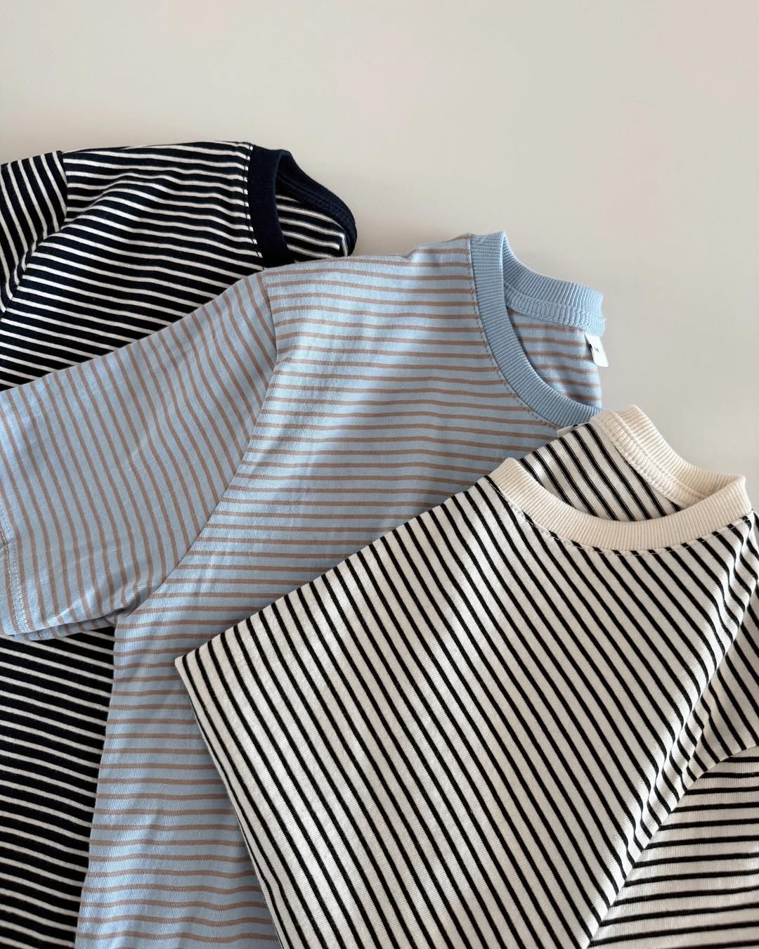(2pack) Sleek Fine Stripe Crop T-Shirt — Contrast Rib Neckband