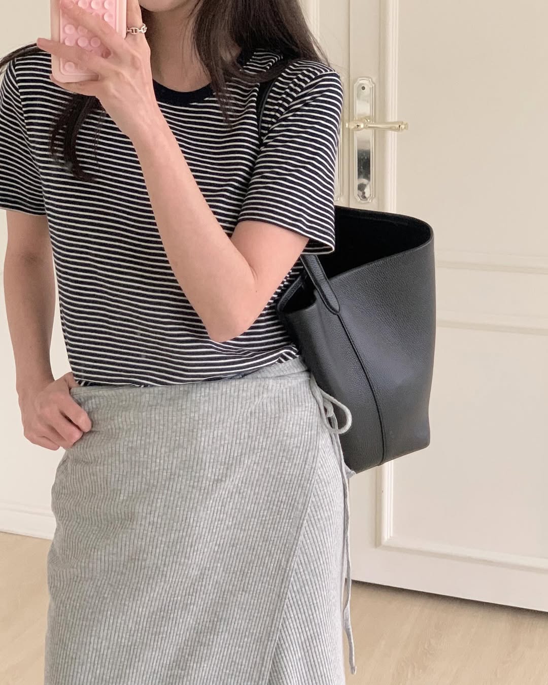 (2pack) Sleek Fine Stripe Crop T-Shirt — Contrast Rib Neckband